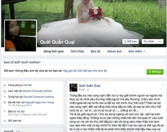 Nghi phạm sát hại vợ tự thú trên Facebook