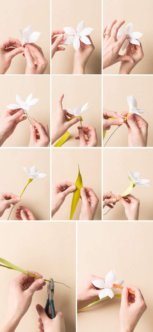 Cách làm hoa thủy tiên bằng giấy nhún trông như thật 4
