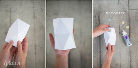 Cách làm bình hoa bằng giấy hình viên kim cương cực lạ 3