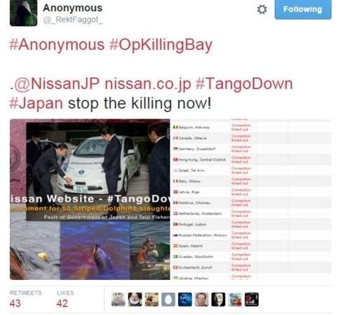 Anonymous đánh sập các trang web của Nissan vì... cá voi 2