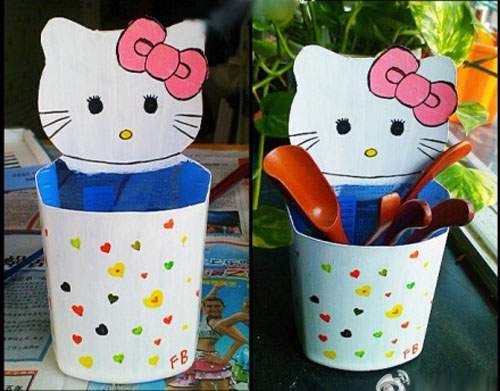 Tái chế vỏ chai nhựa để học cách làm hộp bút Hello Kitty đáng yêu 6