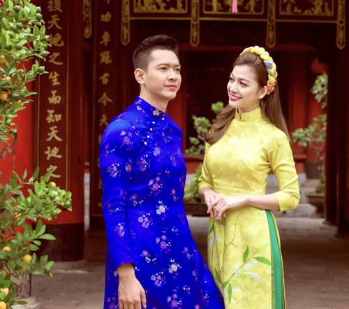 Hồ Đức Vĩnh và hoa hậu Thái Nhiên Phương mặc áo dài đón Tết cổ truyền 3