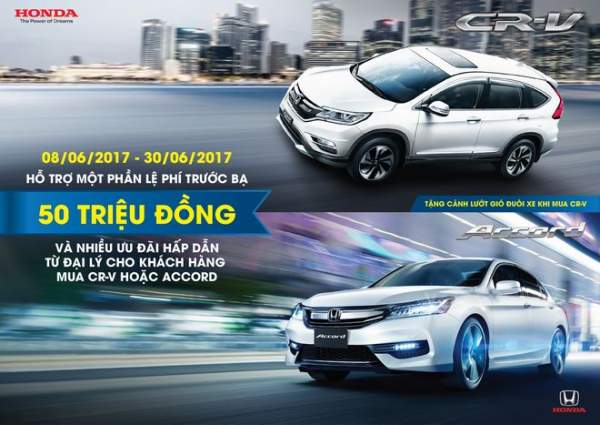 Nhận ưu đãi khi mua Honda CR-V và Accord trong tháng 06/2017.