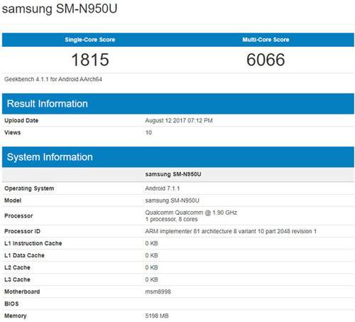 Galaxy Note 8 lộ điểm chuẩn chạy Snapdragon 835 2