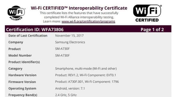 Samsung Galaxy A5 (2018) và A7 (2018) đạt chứng nhận Wi-Fi 2