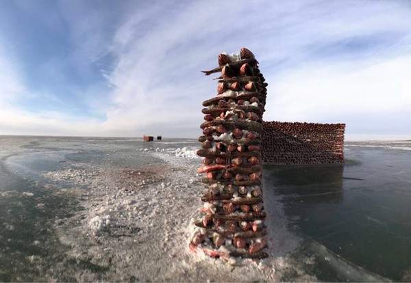 Du khách đổ sô chiêm ngưỡng bức tường cá lạ lùng giữa hồ băng 4
