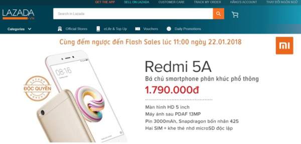 Xiaomi Redmi 5A bán với giá sốc 1.790.000đ mở bán trên Lazada 4