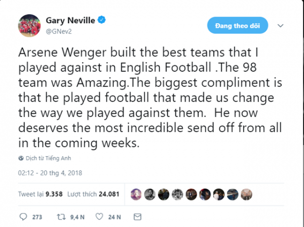 HLV Wenger nhận nhiều lời chia sẻ nồng ấm khi quyết định rời Arsenal 12