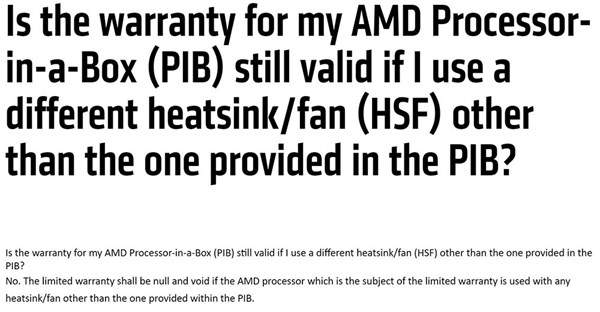 AMD sẽ không bảo hành các chip dùng tản nhiệt không chính hãng?