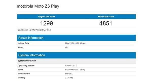Bằng chứng cho thấy Moto Z3 Play chạy Snapdragon 660