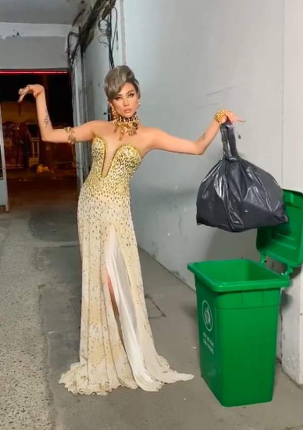 Hoa hậu, siêu mẫu diện đầm dạ hội… đi đổ rác 3