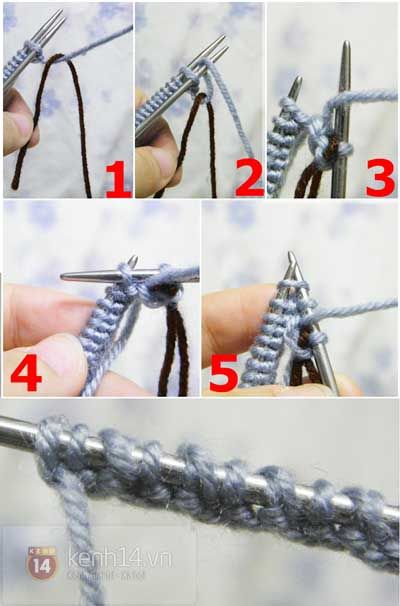 Học cách đan găng tay len hở ngón hai màu cực đẹp 3