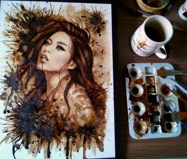 9X Việt có biệt tài vẽ chân dung bằng màu cà phê sống động 5