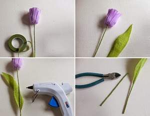 Cách làm hoa tulip bằng giấy nhún trang trí nhà ngày Tết 6