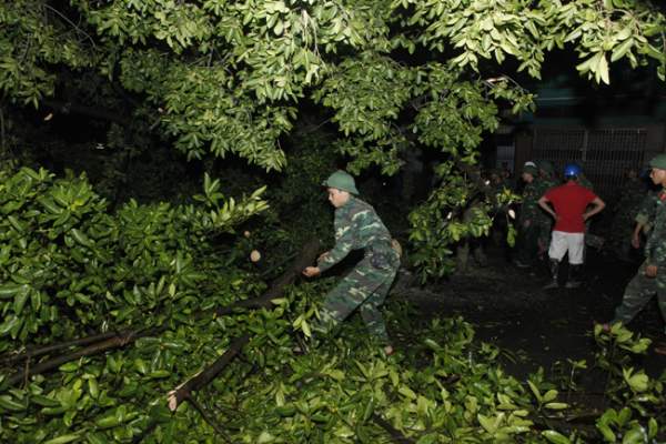 Bộ đội trắng đêm thu dọn cây đổ trong nội thành Hà Nội 14