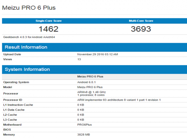 Meizu M3X và Meizu Pro 6 Plus lộ thông số trên GeekBench 2