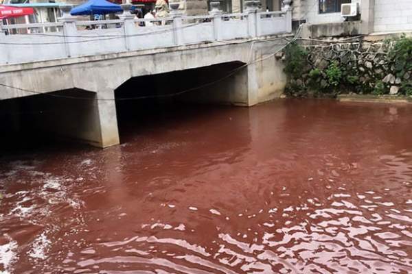 Dòng sông bất ngờ nhuộm đỏ máu tại thành phố Trung Quốc 2