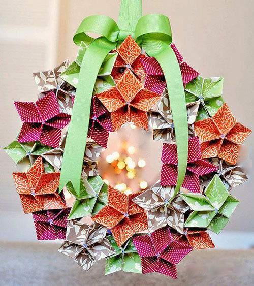 Cách làm vòng hoa giấy origami trang trí Giáng sinh 7