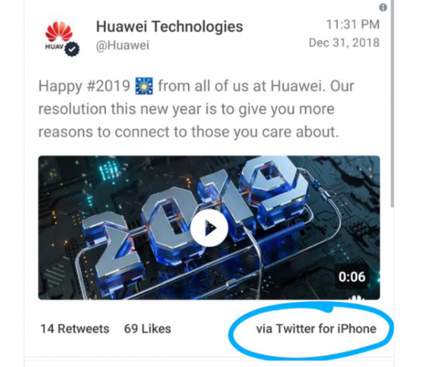 Nhân viên Huawei bị phạt vì gửi lời tweet chúc mừng năm mới bằng iPhone 2
