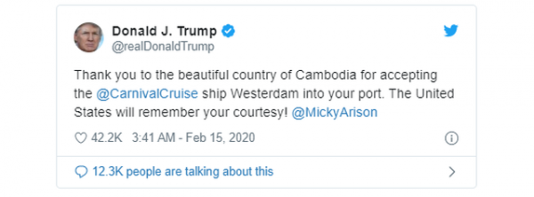 Ông Trump cảm ơn Campuchia vì tiếp nhận du thuyền bị các nước “hắt hủi” 2