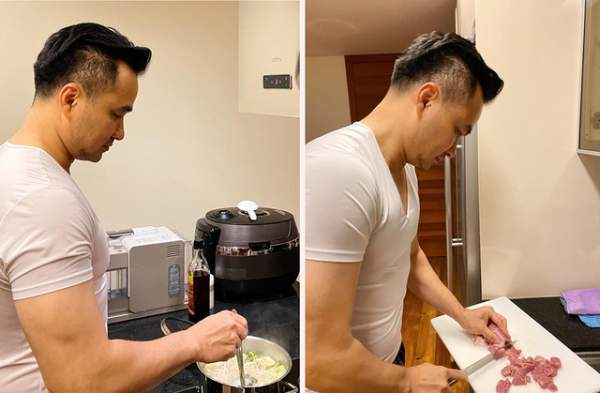 Ở nhà chống dịch, Chi Bảo thường xuyên vào bếp nấu ăn cho vợ 5