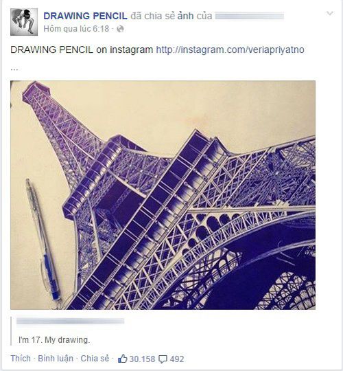 Nữ sinh Việt vẽ tháp Eiffel bằng bút bi gây sốt