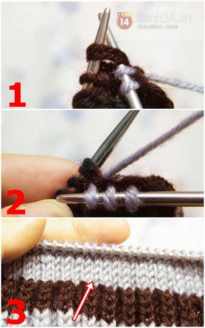 Học cách đan găng tay len hở ngón hai màu cực đẹp 6