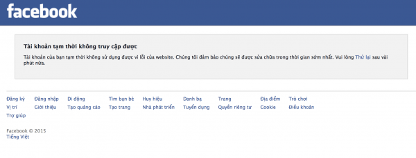 Facebook đã truy cập trở lại sau 1 tiếng mất kết nối