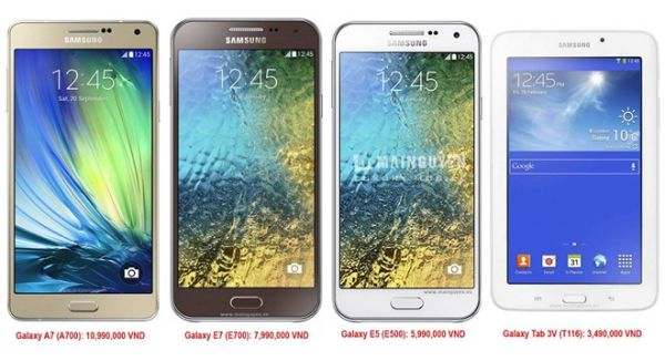 Samsung Galaxy A7, E7 và E5 sắp bán ở VN giá từ 5,9 triệu