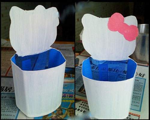 Tái chế vỏ chai nhựa để học cách làm hộp bút Hello Kitty đáng yêu 3