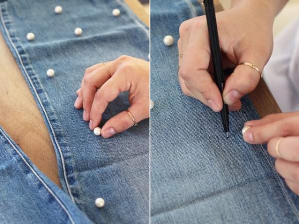 Cách làm mới quần jean cũ bằng đính ngọc trai sang chảnh 2