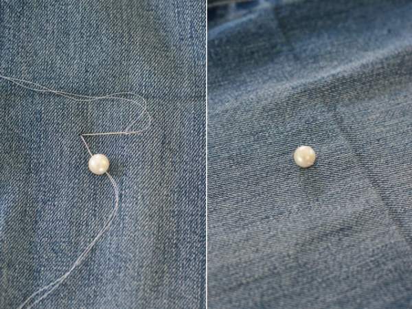 Cách làm mới quần jean cũ bằng đính ngọc trai sang chảnh 4