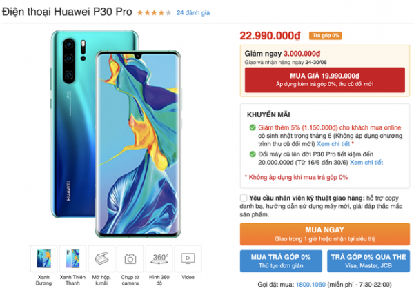 "Siêu phẩm" P30 Pro của Huawei bất ngờ giảm 3 triệu đồng